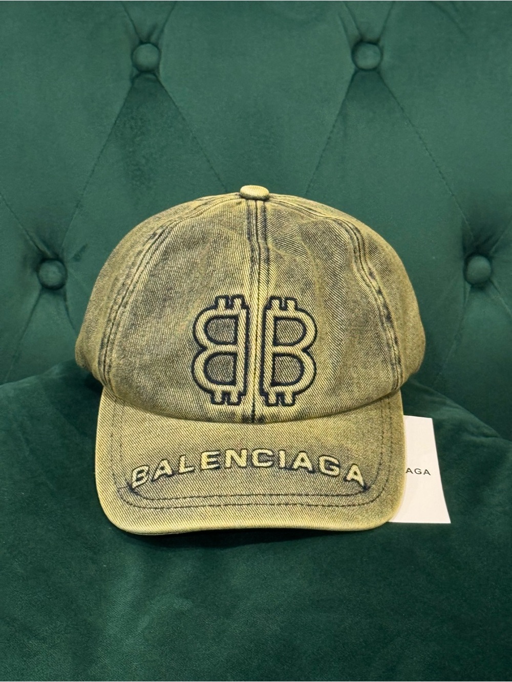 Balenciaga Distressed Olive Logo Baseball Cap
